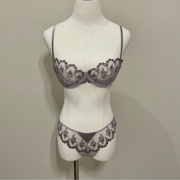 Victoria’s Secret unlined Demi bra & panty set Sz 36B & Small Balconette Thong - Picture 1 of 13